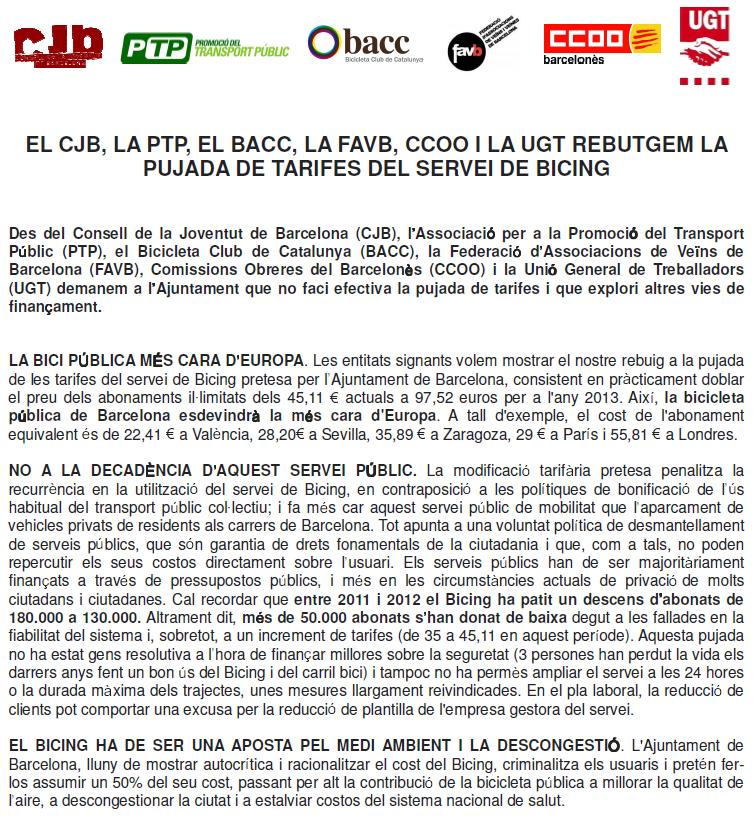 Comunicat Bicing